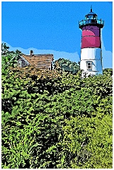 Nauset Light Surrounded By Evergreens - Digital Painting